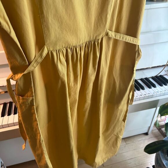 Vintage Boho Prairie Yellow Mustard Midi Dress with Fruit Healthy Life Logo M - Picture 8 of 16